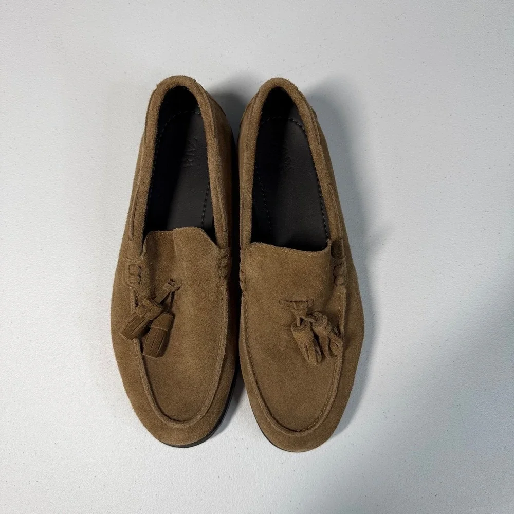 Zara Mens Tassel Loafers Brown Suede Slip On Shoes Classic Preppy EUR 41 US 8